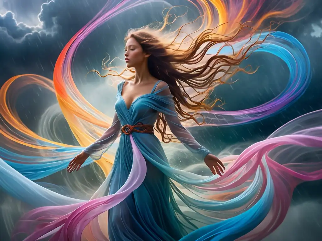 Sílfides, espíritus del aire misteriosos, una hermosa figura etérea y misteriosa entre la neblina y los vientos