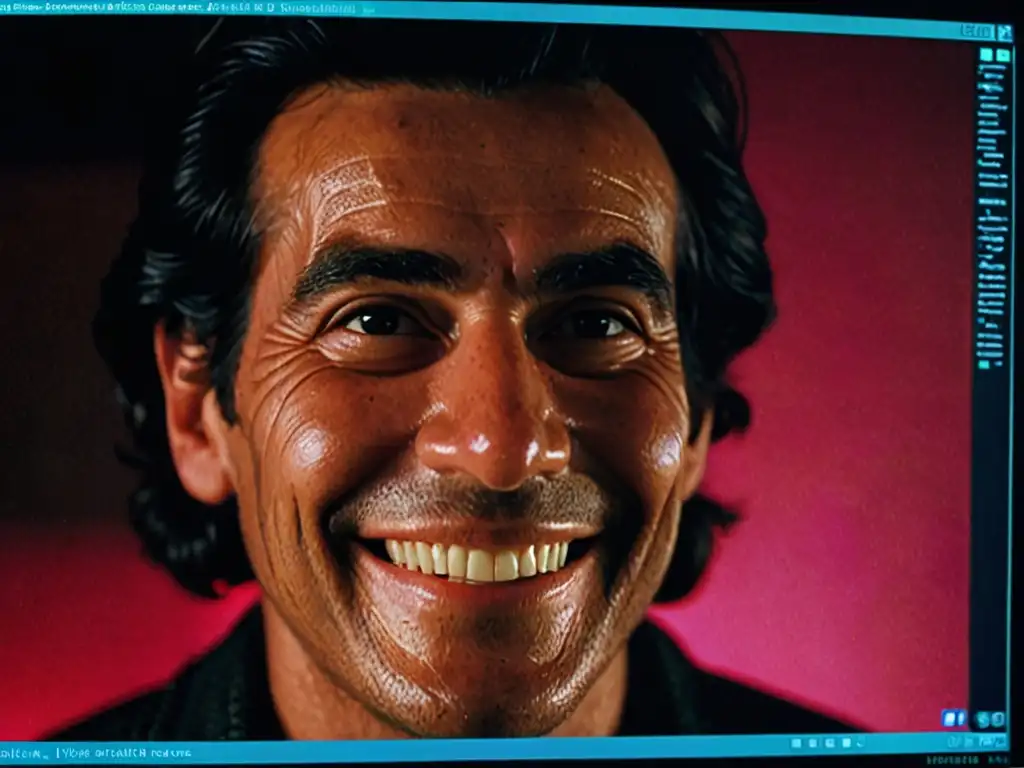 Un ambiente tenso se ilumina con la imagen pixelada del 'Hombre Sonriente leyenda terror online' en la pantalla