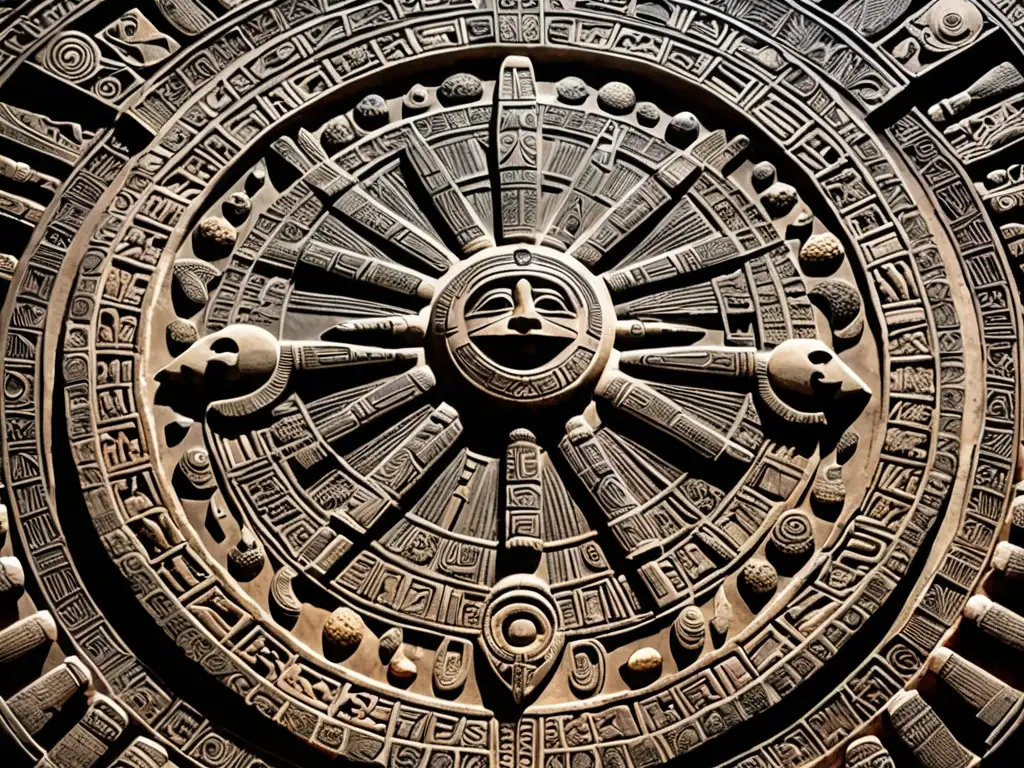 Antigua tableta de piedra con simbolismo meteoritos culturas ancestrales, detalle celestial en luz natural