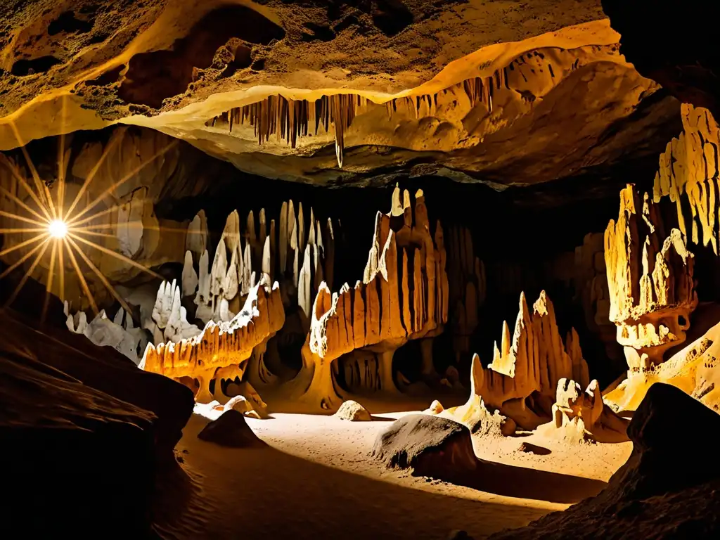 Explora la belleza misteriosa de la Cueva de los Tayos en Ecuador, con formaciones subterráneas y una cálida luz natural