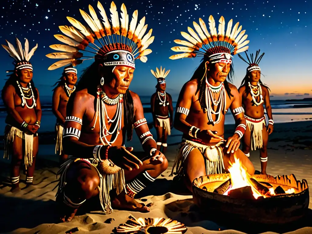 Chamanes y rituales de Oceanía: Ceremonia sagrada en la playa a la luz de la luna con fuego, danzas y misticismo