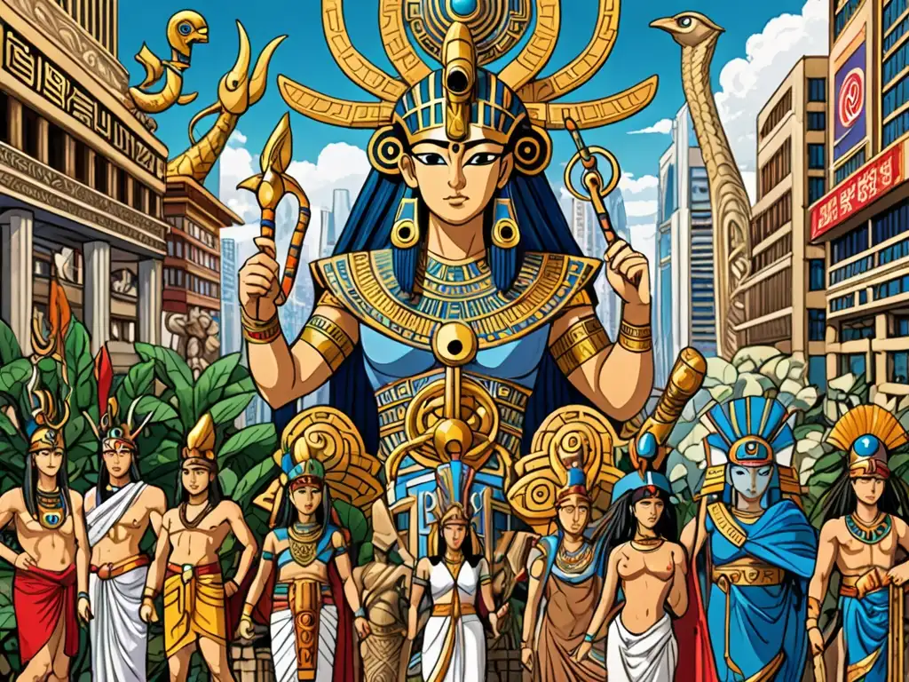 Colisión de Mitologías: Shin Megami Tensei y Elementos Urbanos Collage de mitologías presentes en Shin Megami Tensei, fusionando lo antiguo con lo moderno en una obra rica en detalles