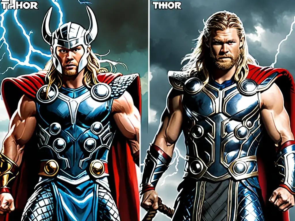 Una comparativa entre Thor de Marvel y la mitología nórdica, destacando diferencias en apariencia y características
