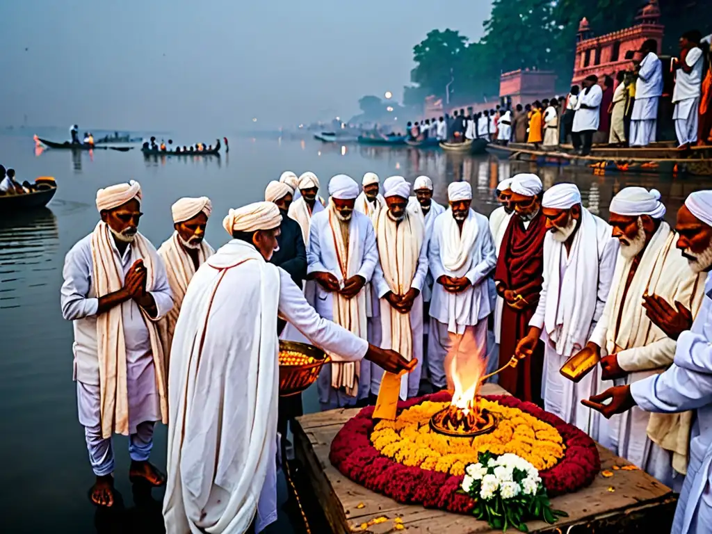 Una conmovedora imagen de rituales funerarios y reencarnación en el río Ganges, Varanasi