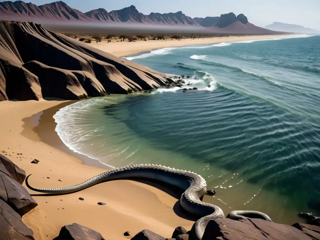 Costa de Namibia con misteriosa serpiente marina, mito hecho realidad
