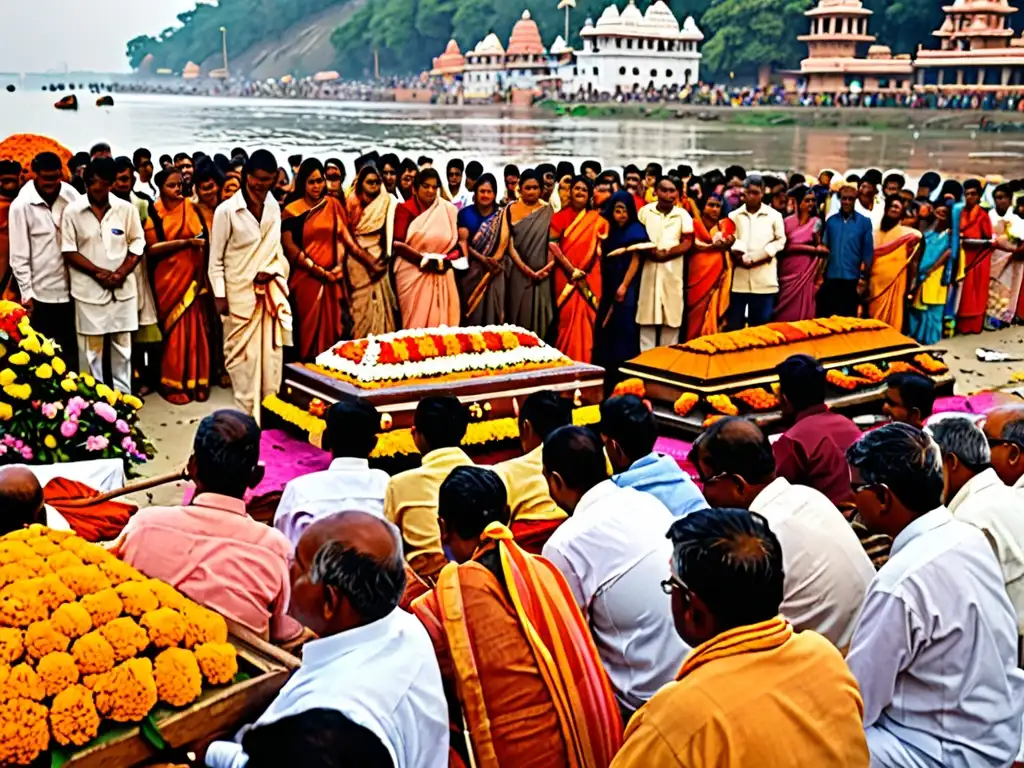 Costumbres funerarias en el hinduismo: Ceremonia tradicional en el Ganges con rituales y oraciones familiares