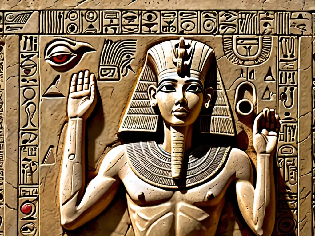 Detallada inscripción de la deidad egipcia Apep en piedra, evocando misterio y belleza en el panteón egipcio