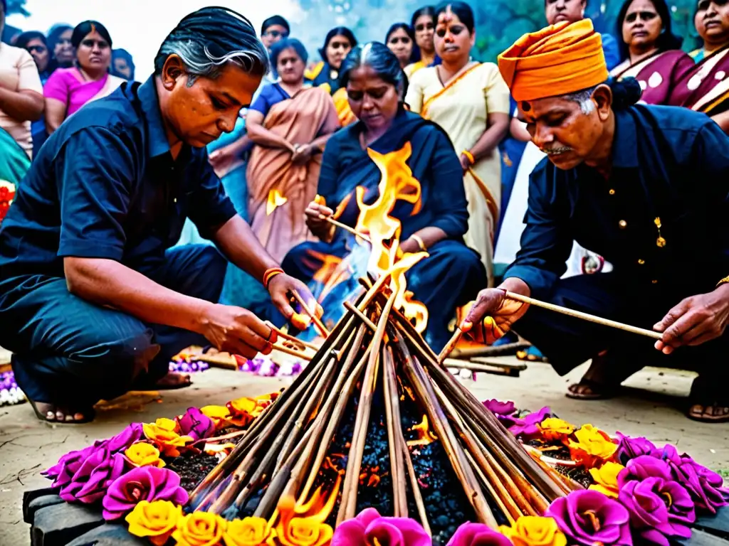 Una emotiva ceremonia de cremación hindú con rituales funerarios y reencarnación