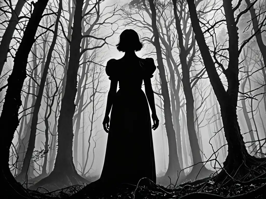 Enigmática figura en un bosque neblinoso