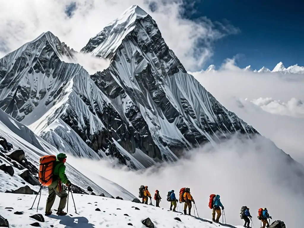 Expedición en busca del Yeti: Misterio en el Himalaya Equipo de exploradores en busca del Yeti, en la remota cima nevada del Himalaya