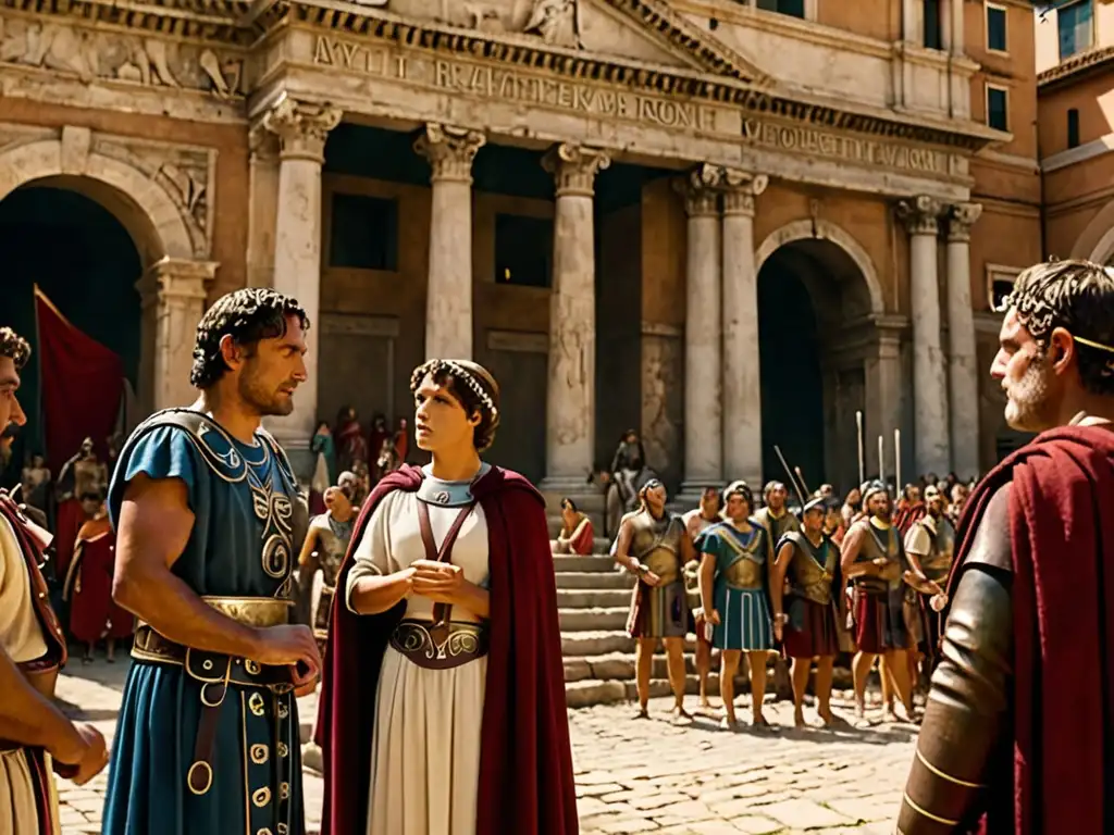 Escena de la Mitología Romana en la Serie Roma: reencuentro de una historia mitológica romana con vestuarios y ambientación detallados