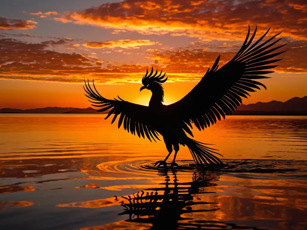 Espectacular amanecer con un fénix resurgiendo del horizonte