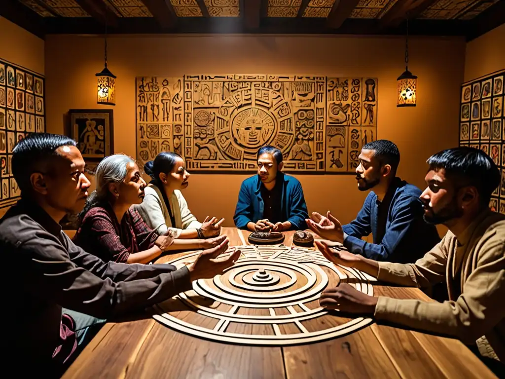 Grupo diverso discute creencias y evolución de perspectivas sobre el fin del mundo en una sala íntima y culturalmente rica