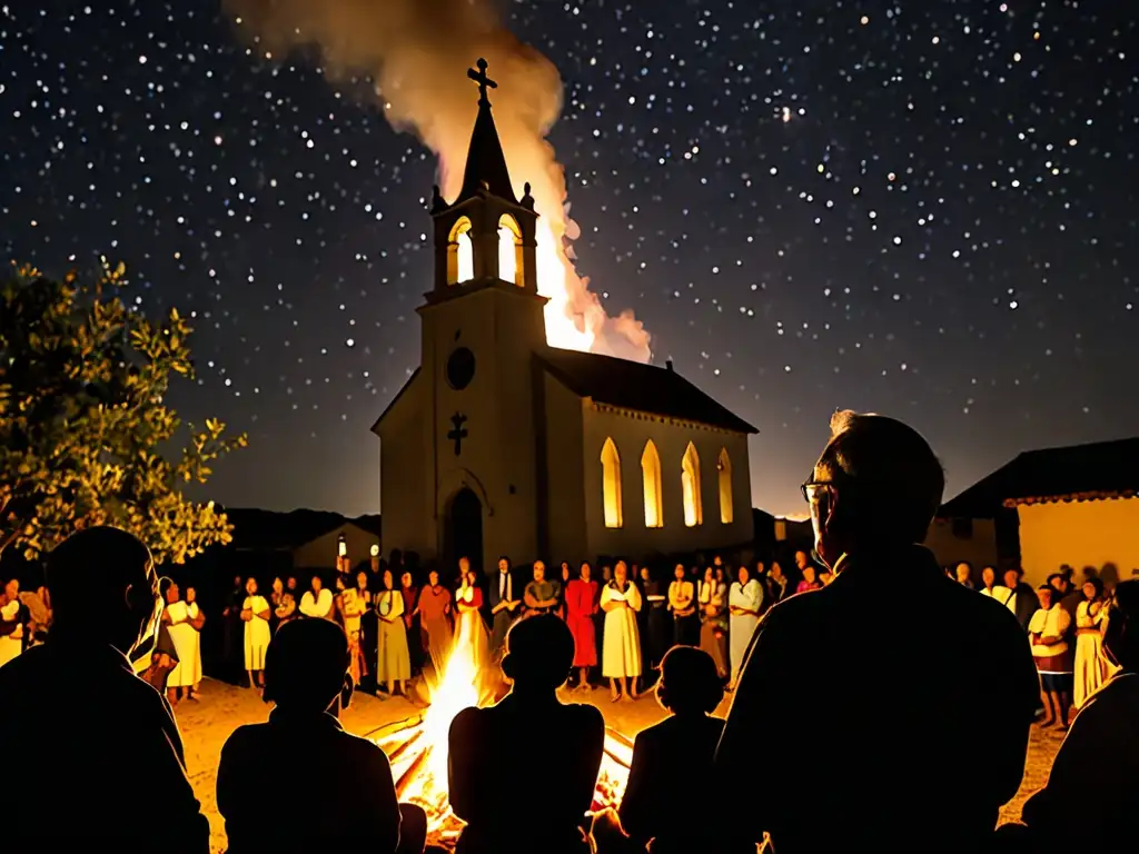 Un grupo escucha leyendas junto a la hoguera de San Antón