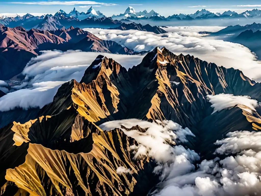 Guardianes de las Montañas Andinas: Imponentes picos de los Andes envueltos en niebla, creando un aura de misterio y grandeza