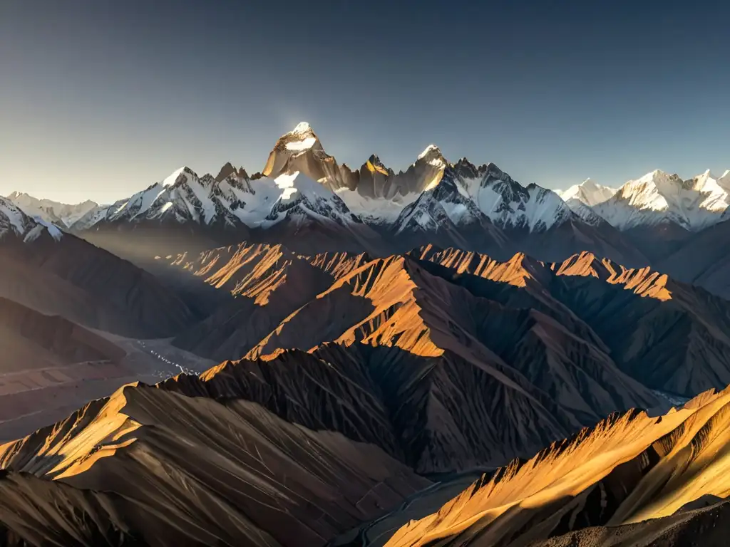 Guardianes de las Montañas Andinas: Majestuoso atardecer sobre picos nevados y valles sombríos, donde un cóndor vuela en libertad