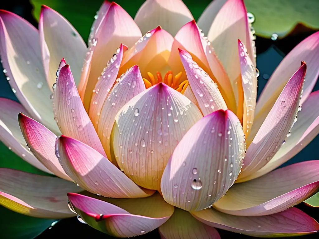 Una hermosa flor de loto en plena floración, con detalles delicados y agua fresca, transmite su significado espiritual
