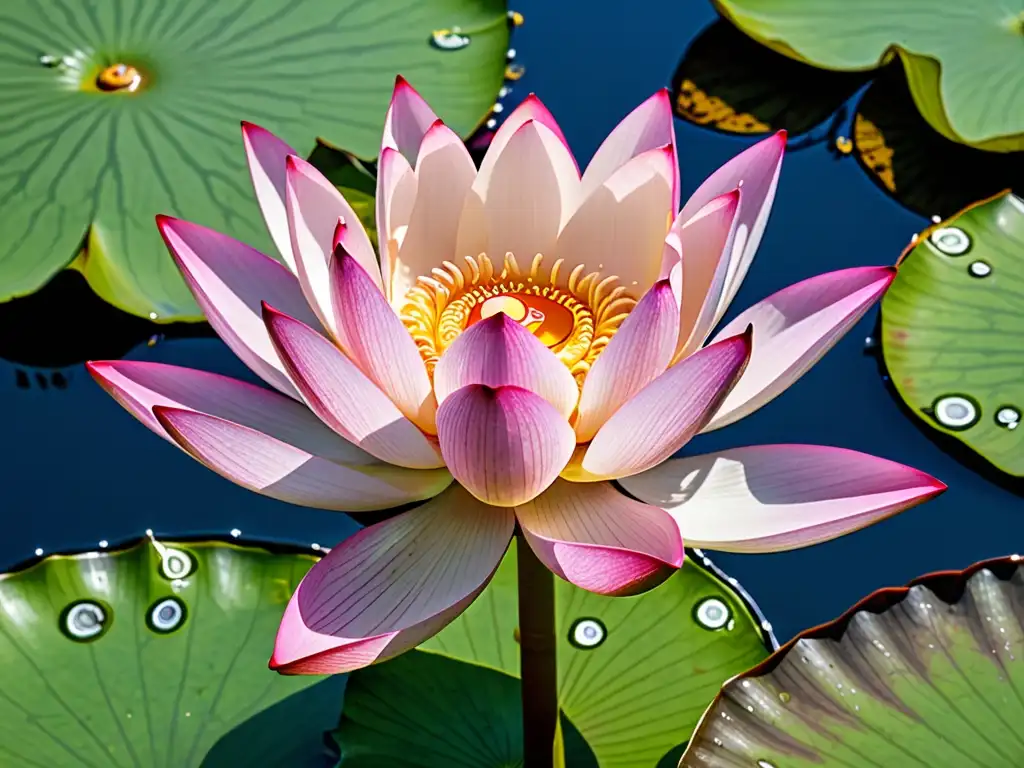 Una hermosa flor de loto en plena floración, reflejando serenidad y pureza en un estanque