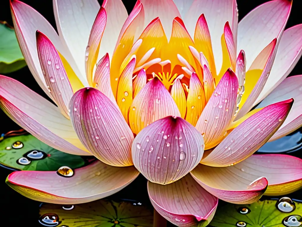 Una hermosa flor de loto rosa en plena floración, con delicados pétalos y un vibrante estambre amarillo