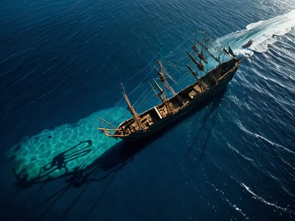 Imagen aérea de alta resolución del océano, con un horizonte azul profundo y un reflejo deslumbrante del sol