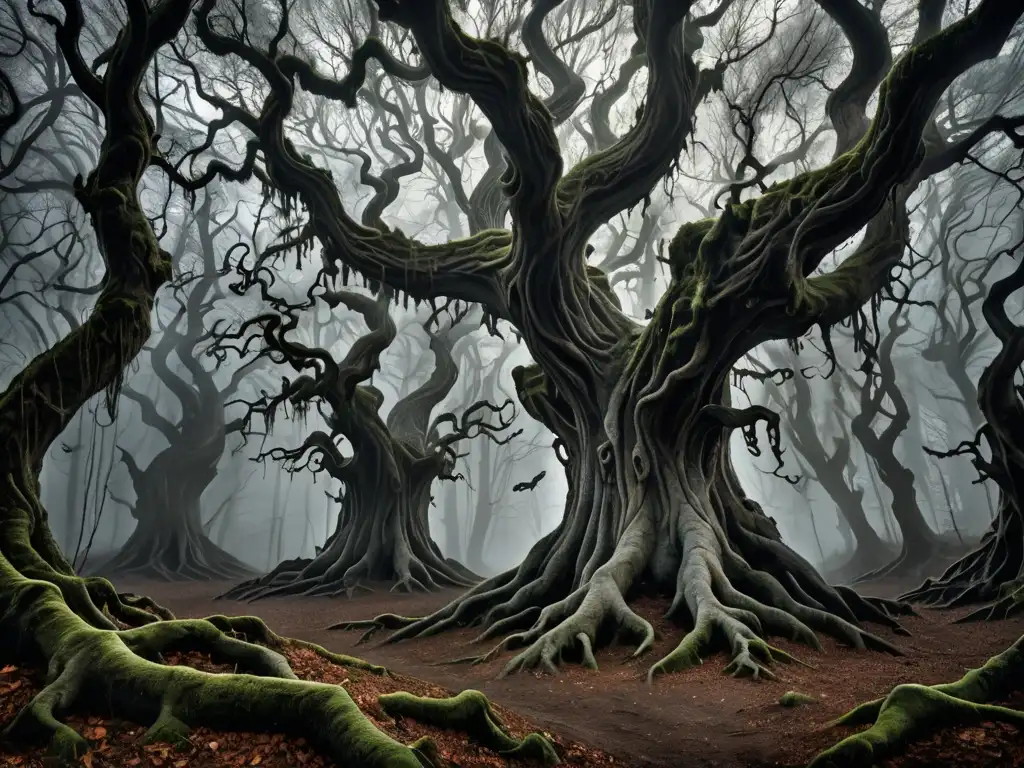 Imagen de un bosque misterioso y encantador, evocando las leyendas europeas de Changelings con su atmósfera intrigante y mágica