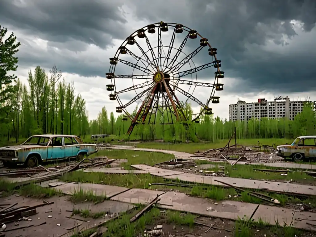 Ruinas del parque de Pripyat: testigos del desastre nuclear Una imagen desoladora de la ciudad abandonada de Pripyat después del desastre nuclear de Chernobyl