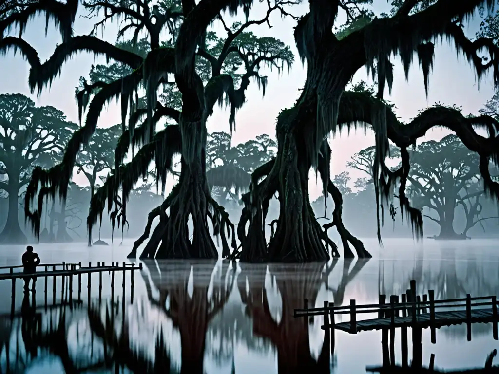 Imagen impactante de un bayou en Louisiana con niebla y cipreses