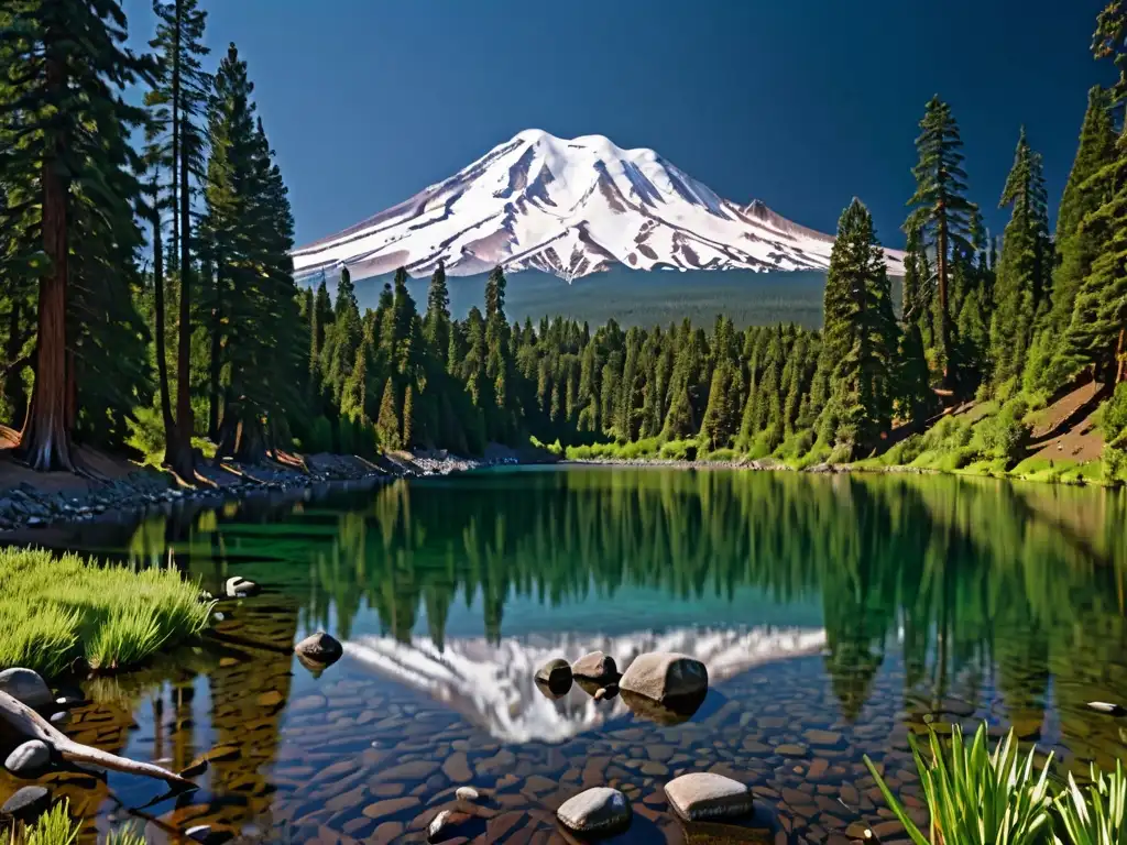 Imagen impactante del majestuoso Monte Shasta con seres de luz intraterrenos