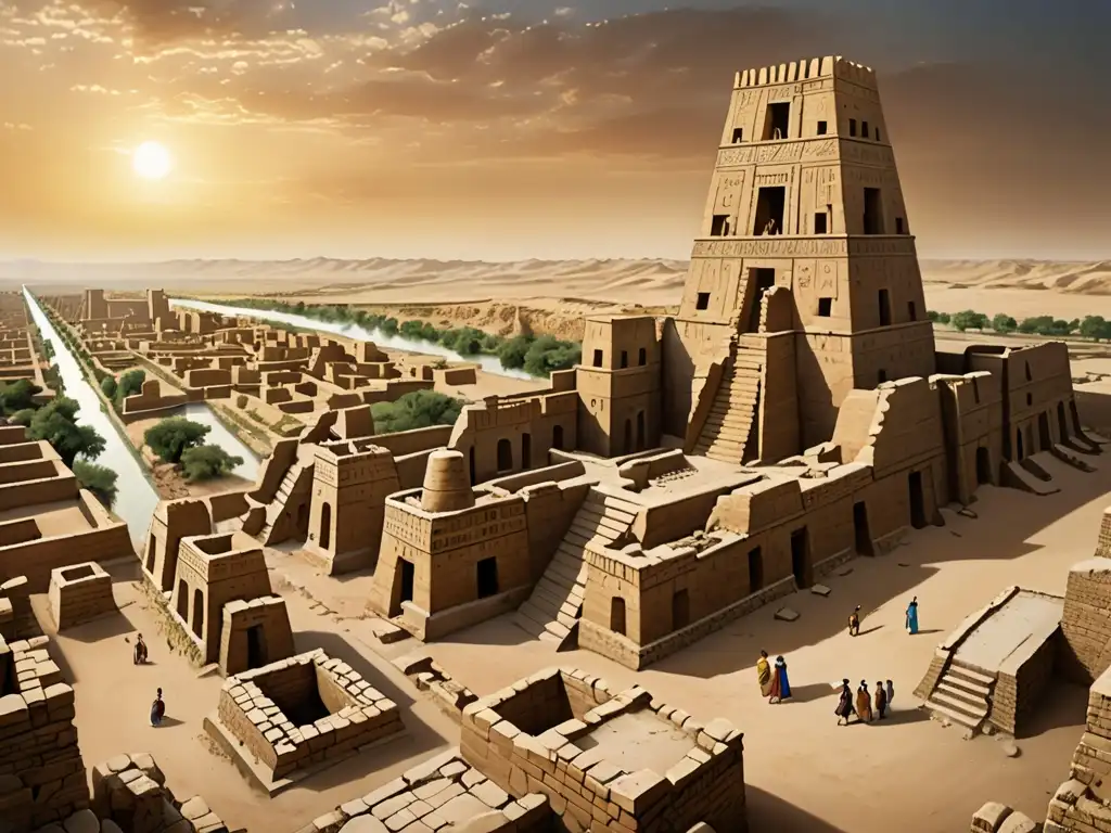 Imagen impactante de las ruinas de Babilonia, destacando la mítica Torre de Babel y el origen mitológico de la diversidad lingüística