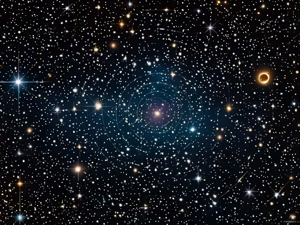 Una imagen de alta resolución del cielo nocturno, con constelaciones y cuerpos celestes detallados, evocando la belleza etérea del cosmos y el asombro, en sintonía con el origen mitológico de la música celestial