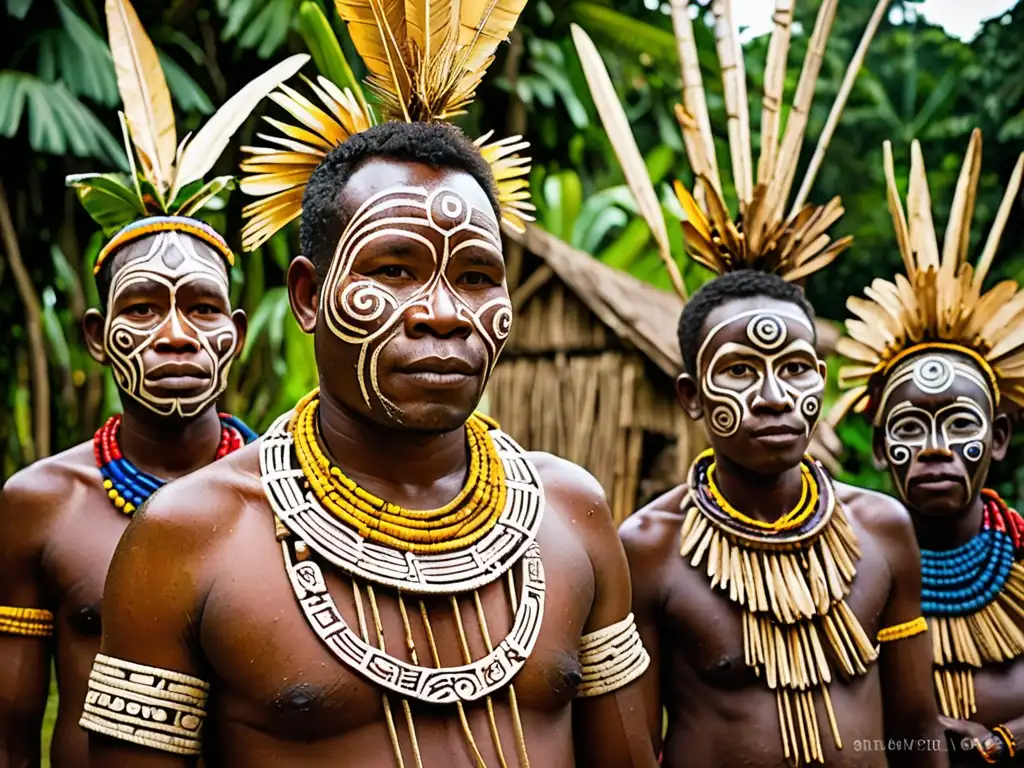 Una impresionante foto documental de un pueblo tradicional de Vanuatu, con totems de madera y máscaras ceremoniales