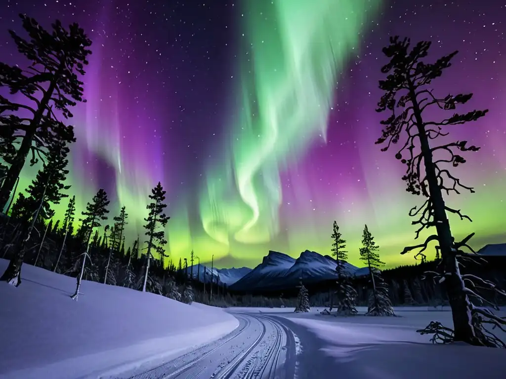 Increíble aurora boreal iluminando el paisaje nevado con influencia nórdica en la literatura de fantasía