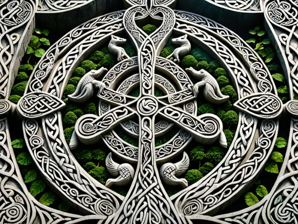 Intrincadas visiones celtas del apocalipsis y la mitología, talladas en piedra, en un entorno de exuberante naturaleza y montañas envueltas en niebla