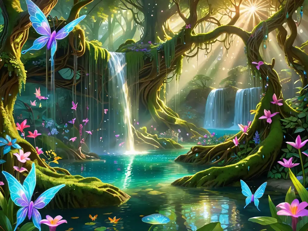 Jerarquías de hadas en un bosque encantado con luz brillante y mágica
