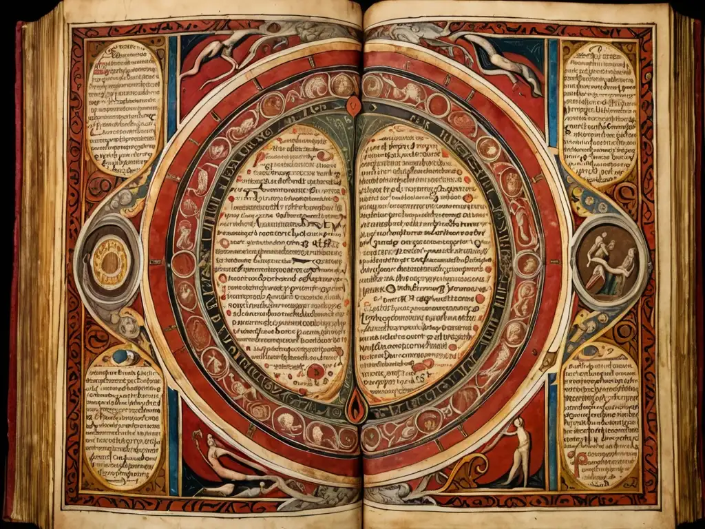 Manuscrito antiguo de la 'Divina Comedia' de Dante iluminado con calidez, revelando escena del 'Infierno