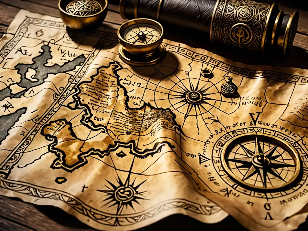 Mapa del tesoro antiguo en el Valle del Cobre Mapa del tesoro antiguo con detalles misteriosos y objetos antiguos, en Valle del Cobre