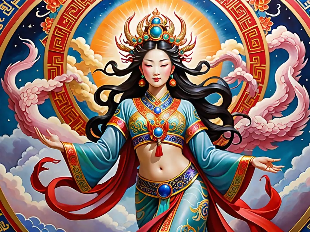 Murales chinos: Nüwa mito chino cataclismo renacimiento en arte celestial