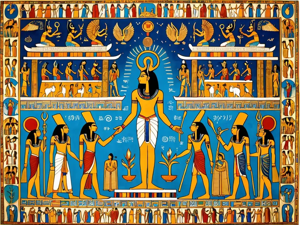 Murales de inmortalidad en mitos y leyendas, fusionando dioses de diferentes culturas en un templo antiguo