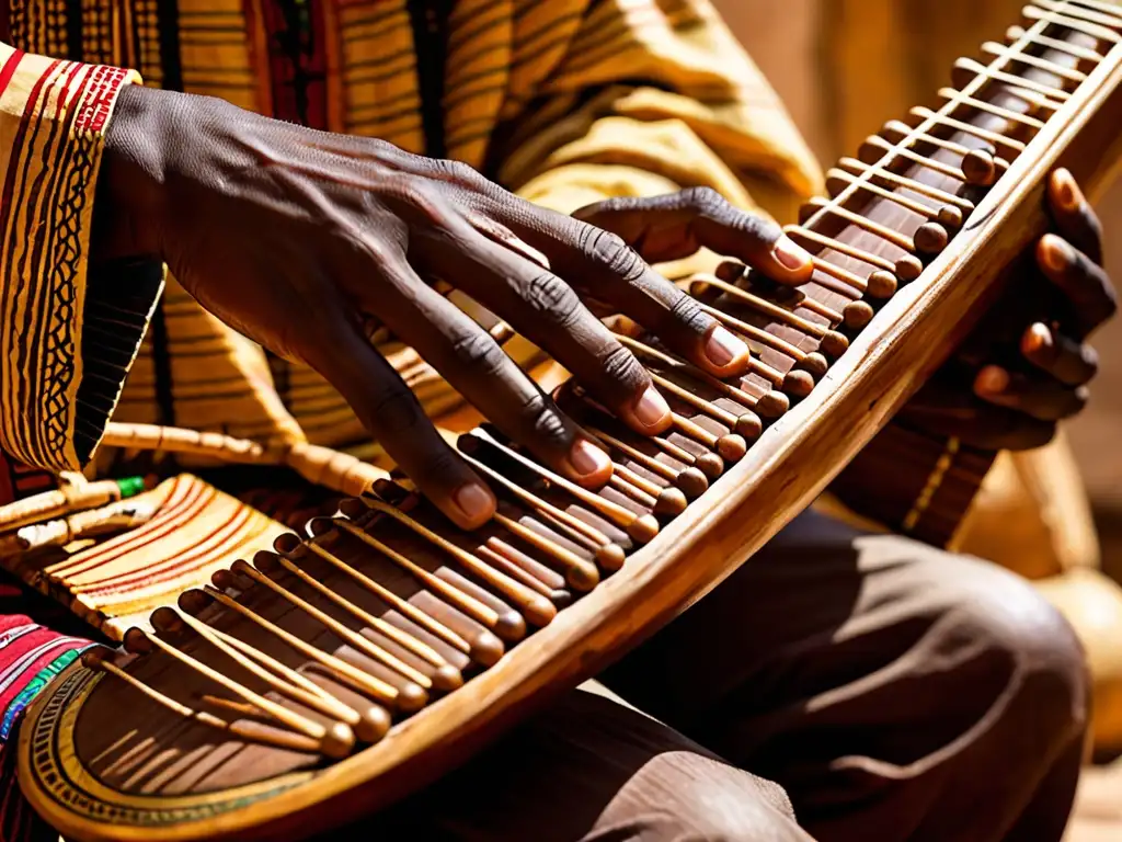 Maestría en el kora: un homenaje a la tradición Mandinga Un músico habilidoso toca la kora, un instrumento musical folklore mandinga, creando una atmósfera cálida y cautivadora