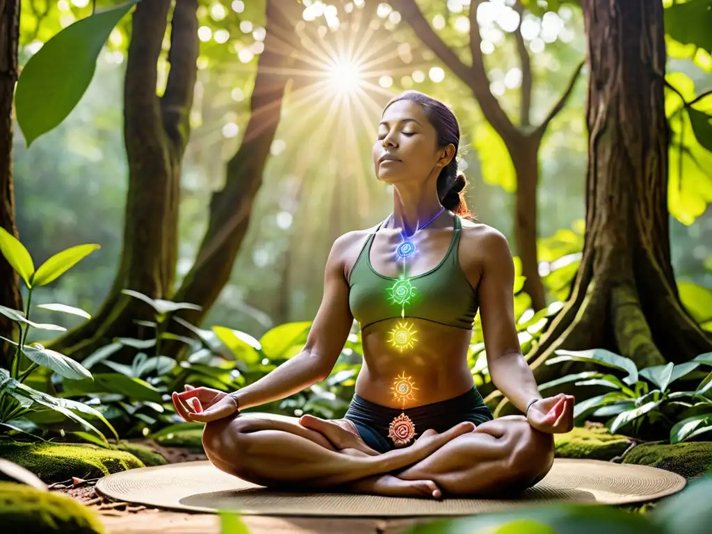 Persona meditando con chakras en entorno natural: Sanación a través de Chakras