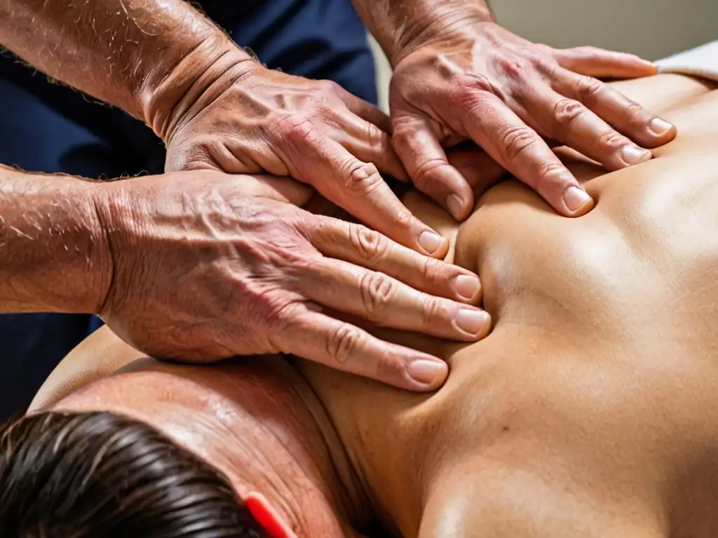 Un quiropráctico realiza un ajuste espinal detallado, demostrando la precisión y eficacia de la quiropráctica