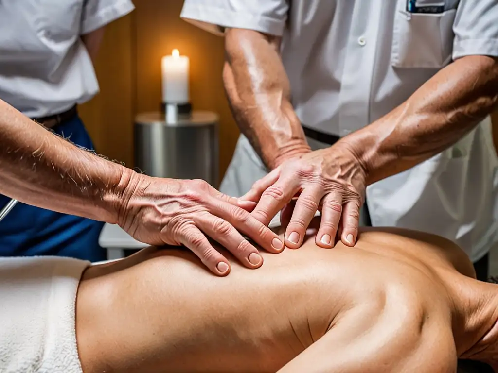 Un quiropráctico ajusta con precisión la columna de un paciente