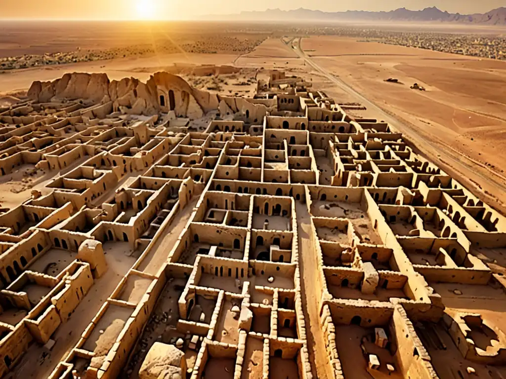 Ruinas ancestrales de Sodoma y Gomorra, en un paisaje árido y desolado al atardecer