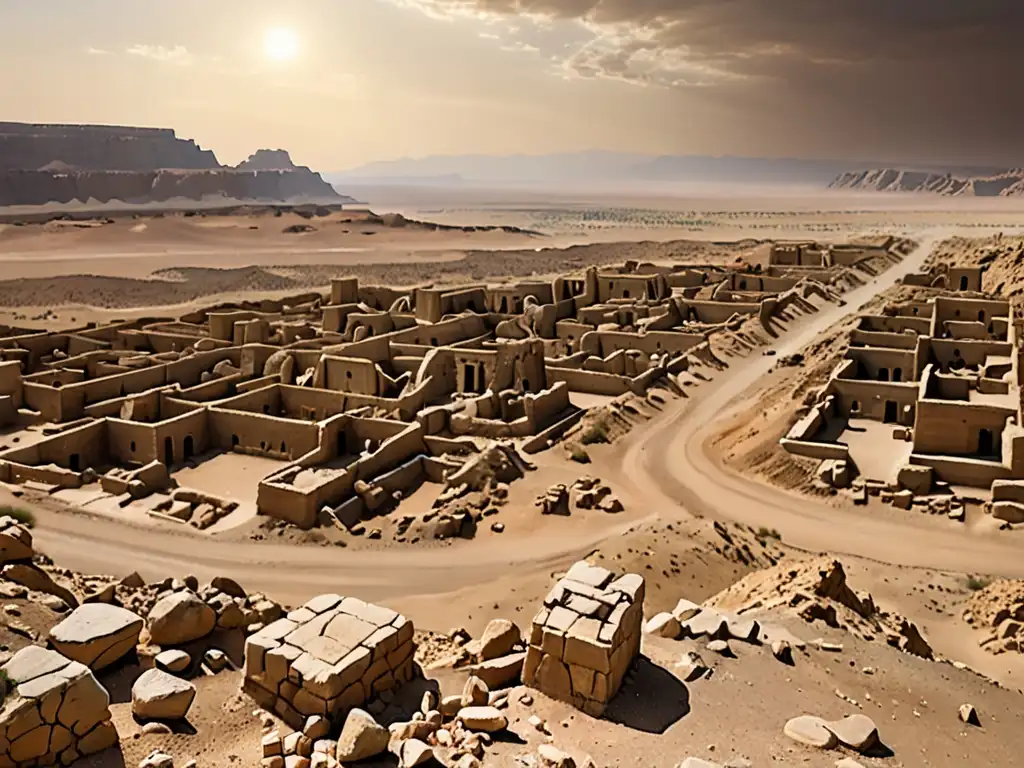 Ruinas antiguas y paisaje desolado evocan la mística de la destrucción Sodoma y Gomorra, lecciones bíblicas en la historia