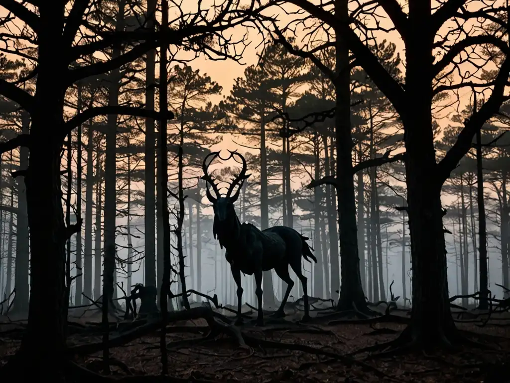 El siniestro bosque neblinoso al atardecer evoca la leyenda del Jersey Devil en los Pinares de Nueva Jersey