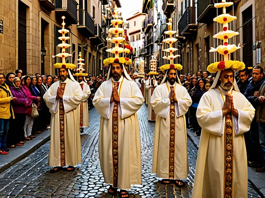 Procesión solemne de Semana Santa en España, capturando la intensidad emocional y las tradiciones culturales