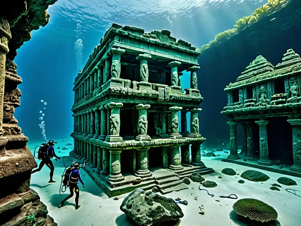 Exploración submarina de ruinas antiguas en el mítico continente perdido de Lemuria