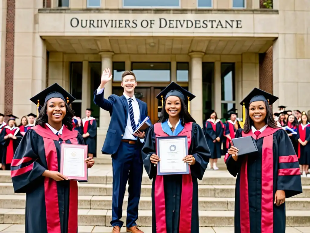 Graduación multicultural llena de orgullo y logros Graduación universitaria con diversidad de estudiantes y sus familias, celebrando logros académicos