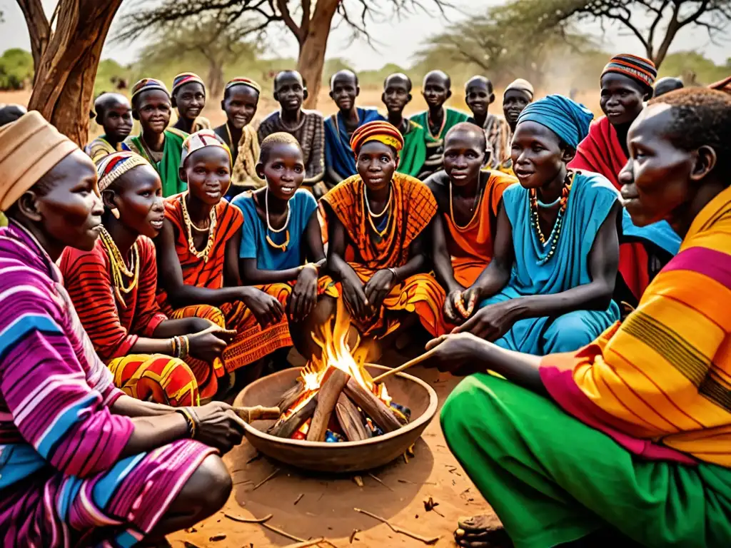 Villagers escuchan la leyenda del Ninki Nanka alrededor de la fogata en el delta de Gambia, transmitiendo la riqueza cultural y el folklore local