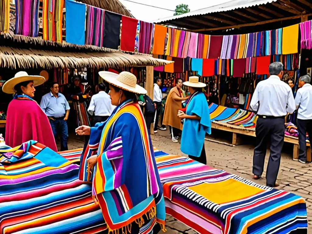 Vista panorámica de la bulliciosa Fiesta Nacional del Poncho, con puestos de artesanías y textiles coloridos